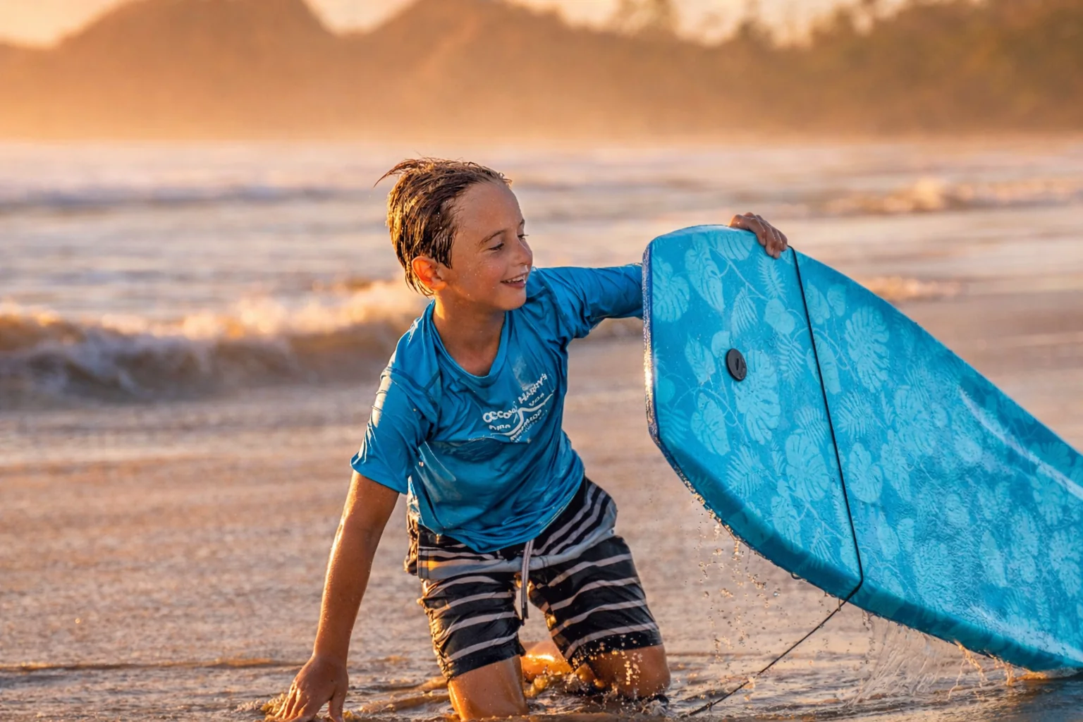 Familia disfrutando de las olas en Playa Brasilito, Guanacaste, Costa Rica