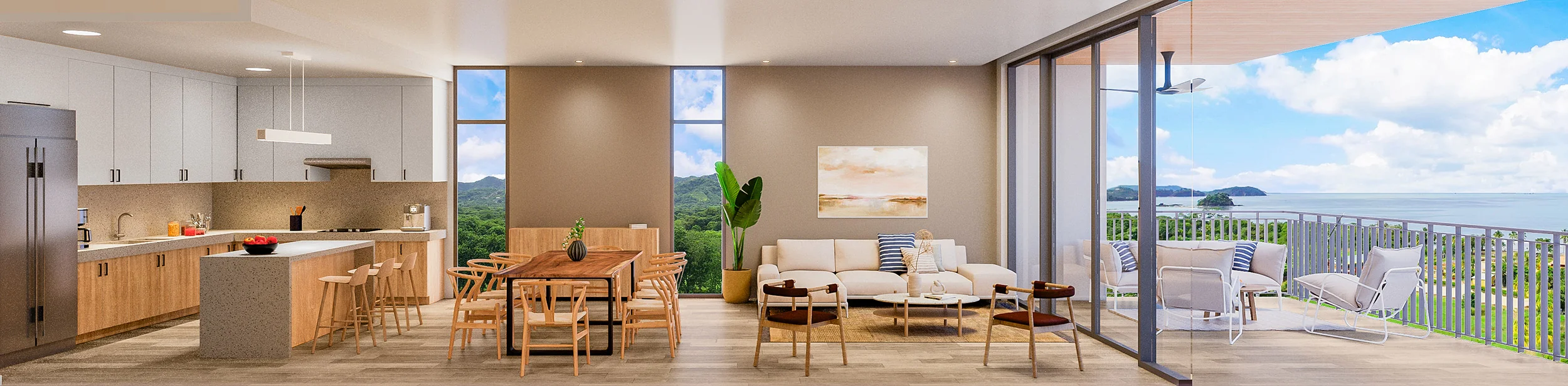 Render de vista lateral interior en Arcadia Brasilito Beach