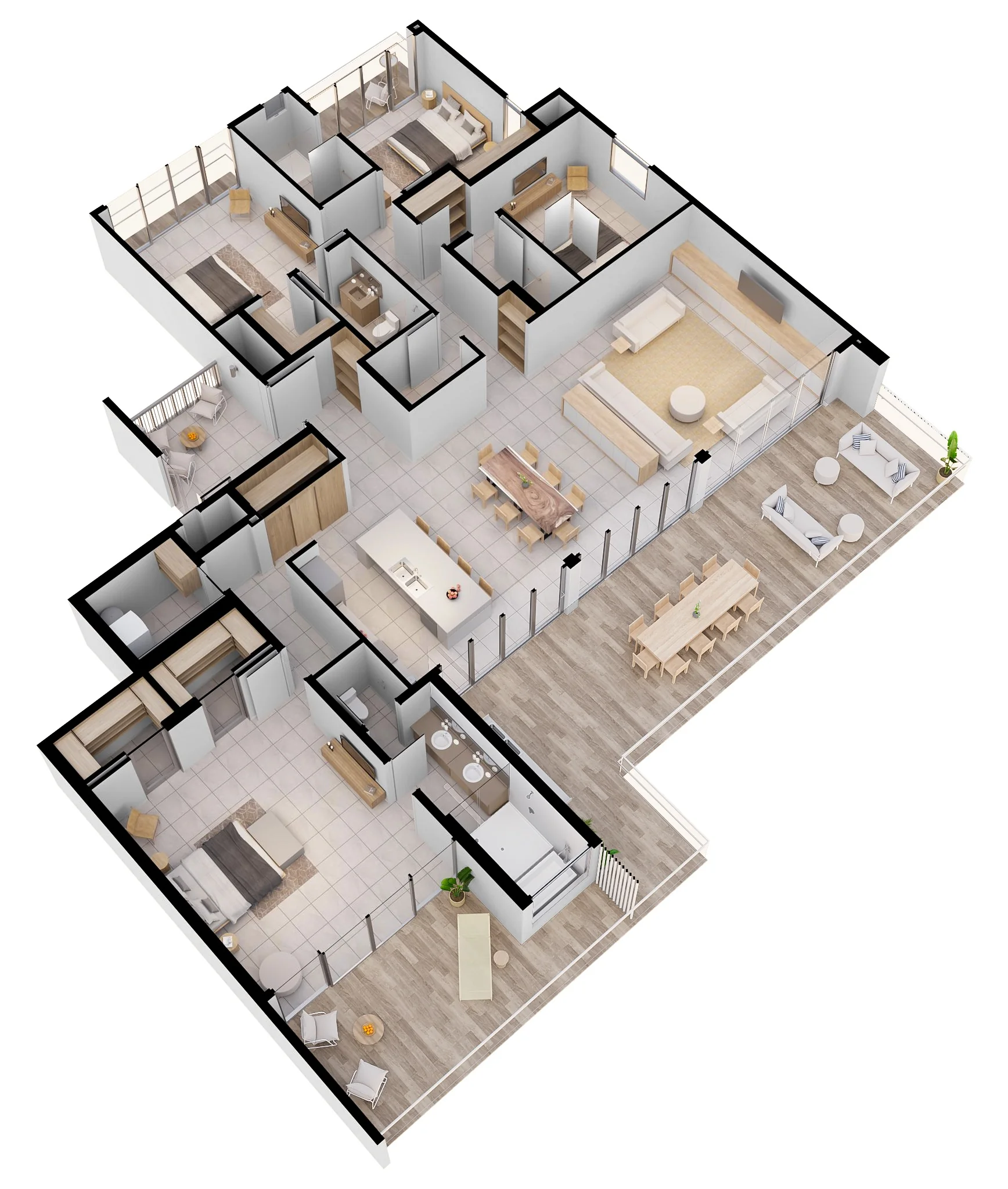 Plano 3D del Penthouse A en Arcadia Brasilito Beach