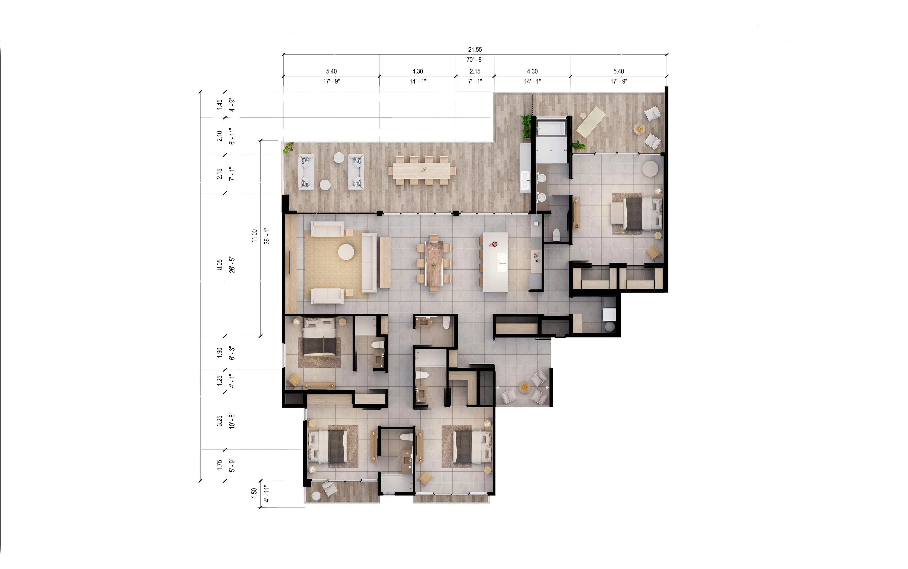 Plano del Penthouse A con medidas