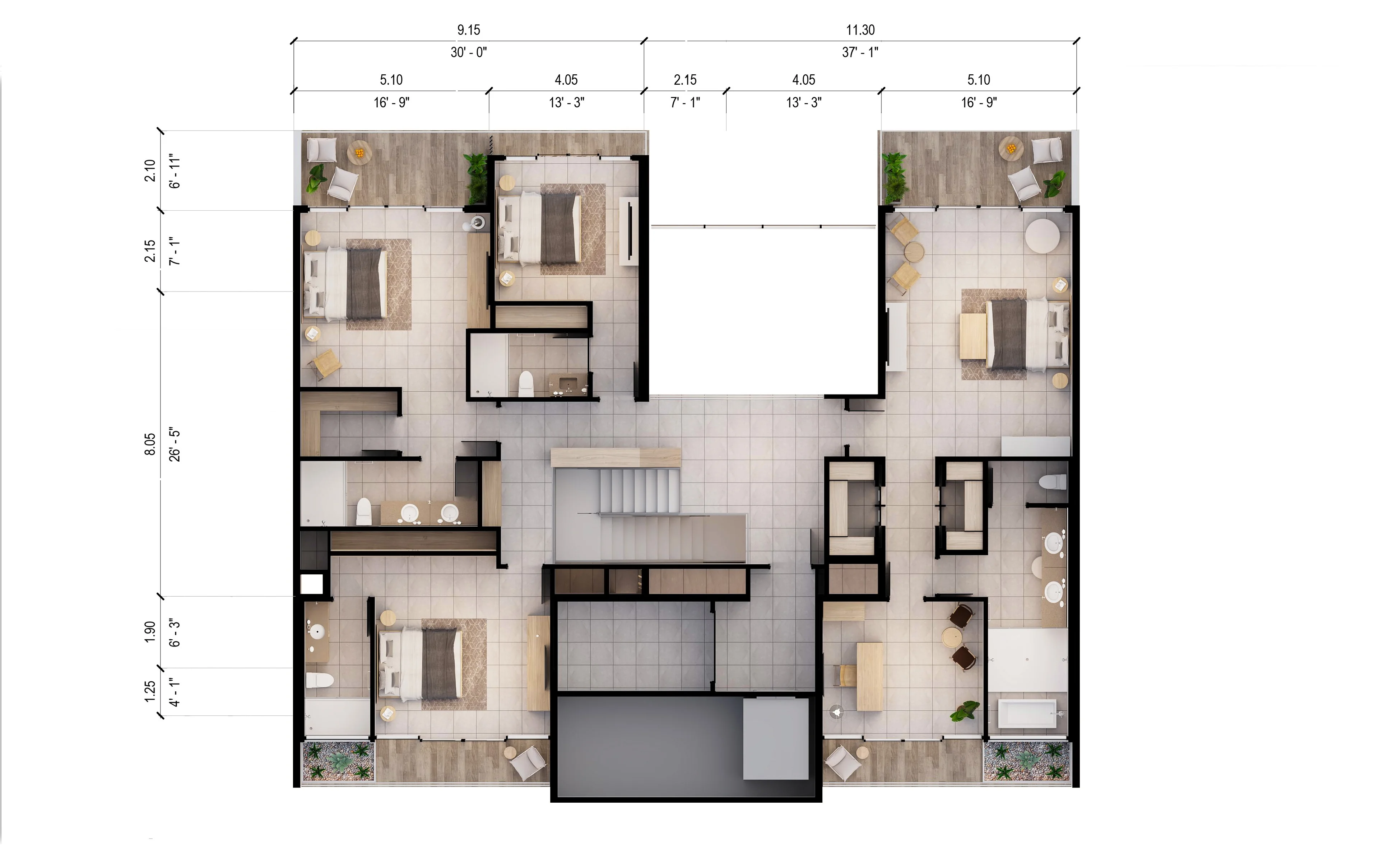 Plano del Penthouse B Nivel 16 con medidas