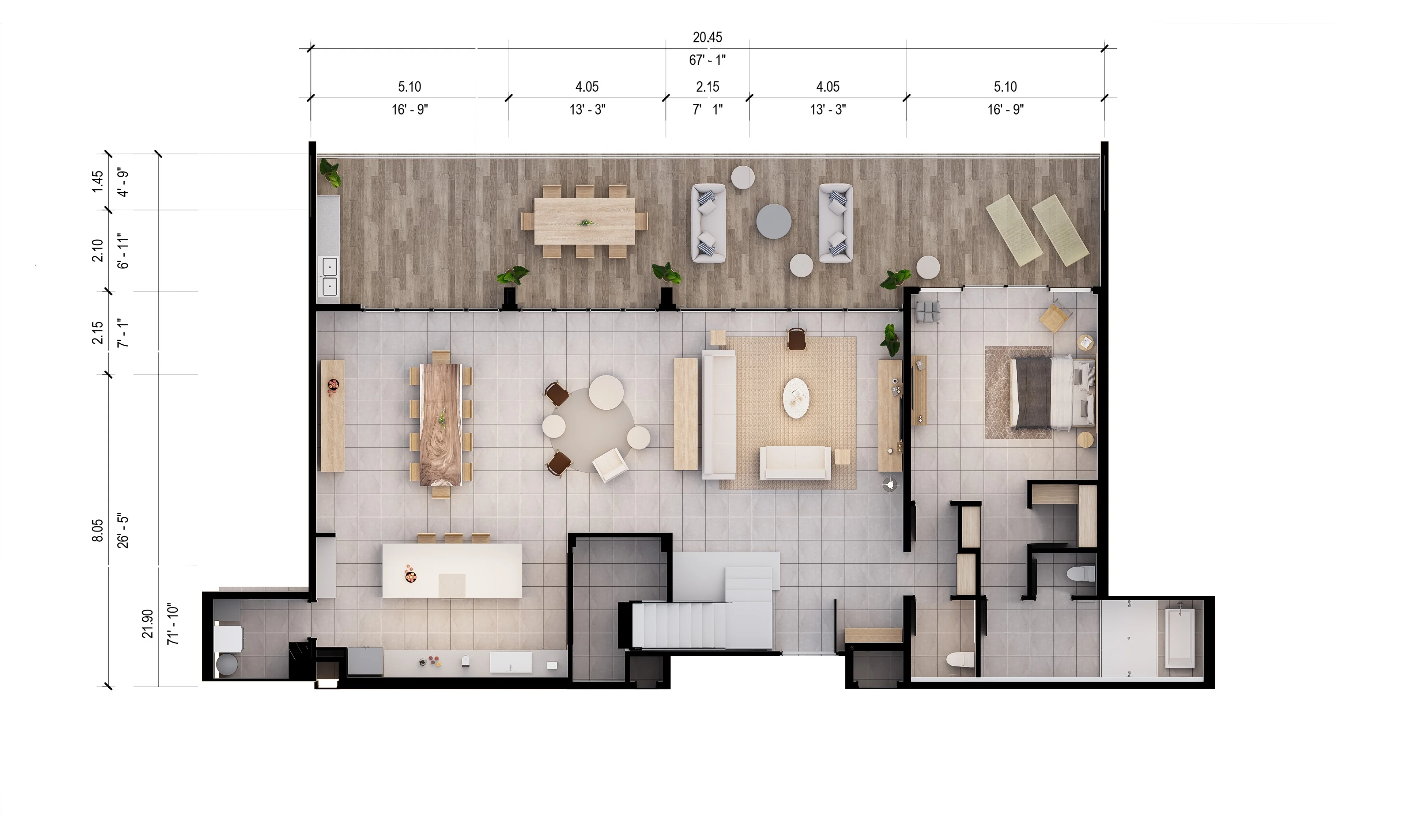Plano del Penthouse B Nivel 15 con medidas